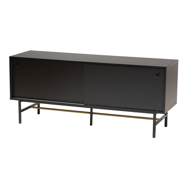Baxton Studio Truett Modern Dark Brown Finished Wood and Two-Tone Black and Gold Metal TV Stand 226-12494-ZORO - main